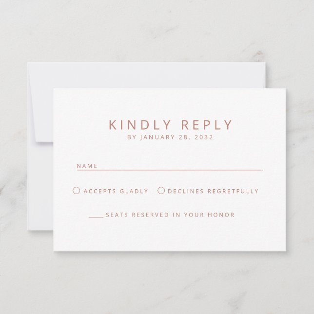 Elegant minimalist simple old rose wedding RSVP card (Front)