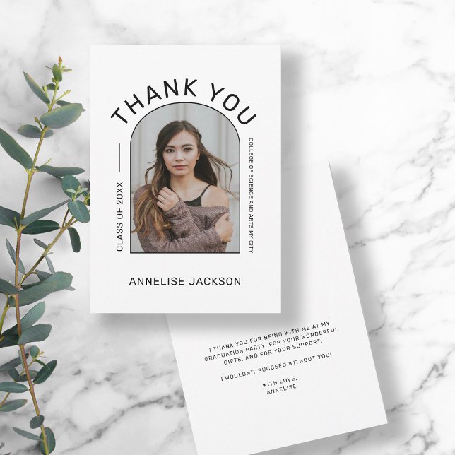 Elegant minimalist simple photo graduation thank you card (Creator Uploaded)