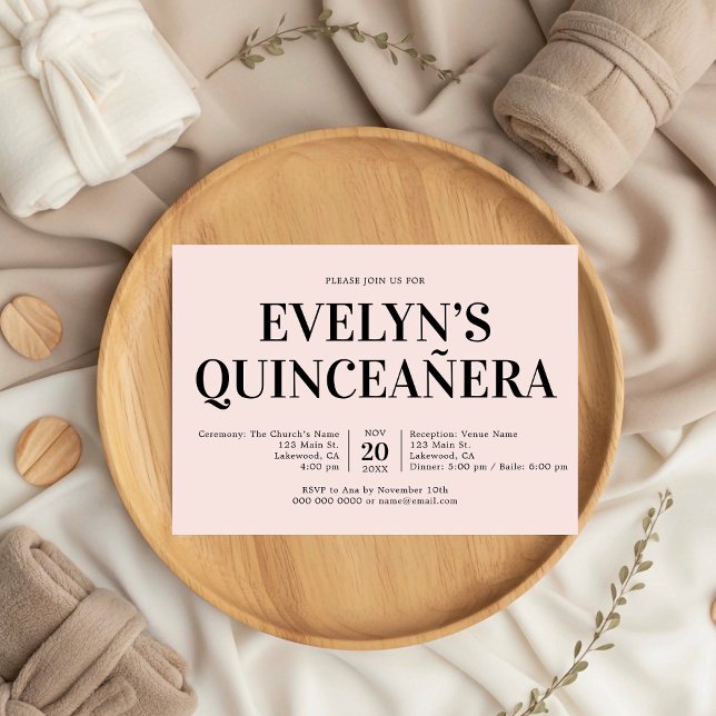 Elegant Minimalist Simple Quinceanera Pink Invitation (Creator Uploaded)