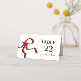 Elegant Minimalist Simple Red Bow Place Card