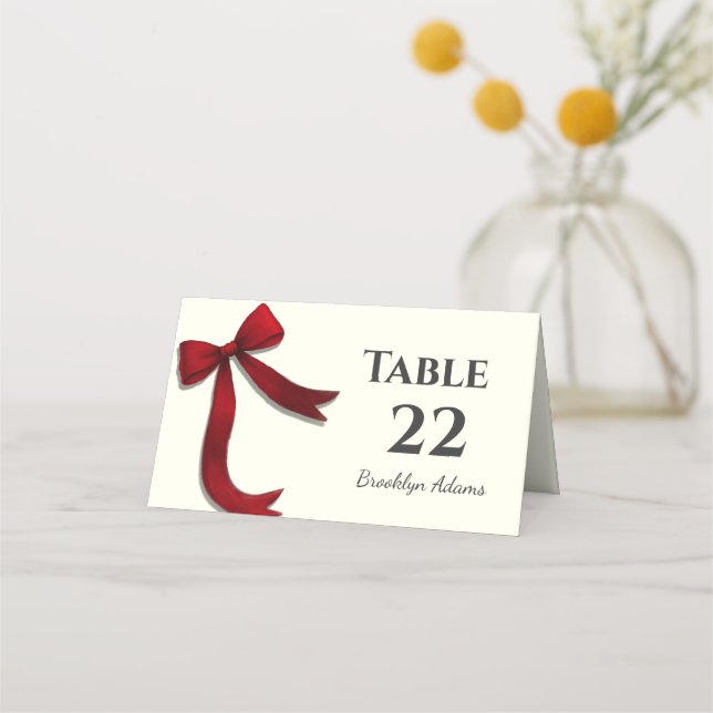 Elegant Minimalist Simple Red Bow Place Card (Front)