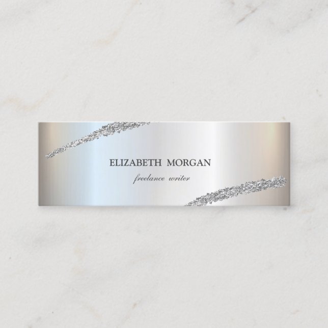 Elegant  Minimalist,Simple  Silver Glitter Line Mini Business Card (Front)