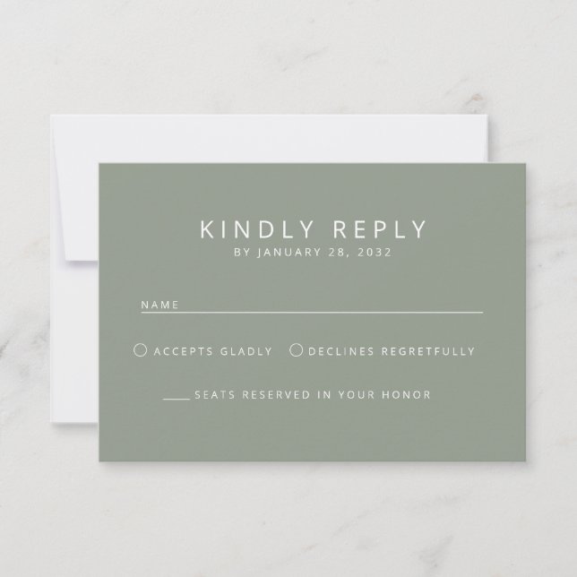 Elegant minimalist simple slate grey wedding RSVP card (Front)