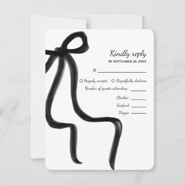 Elegant Minimalist Simple wedding Black bow RSVP Card (Front)