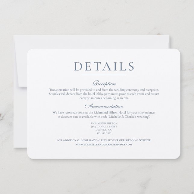 Elegant Minimalist Simple Wedding Details Invitati Invitation (Front)