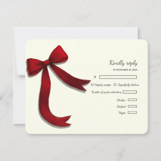 Elegant Minimalist Simple wedding red bow RSVP Car Card