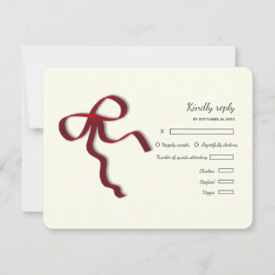 Elegant Minimalist Simple wedding red bow RSVP Card