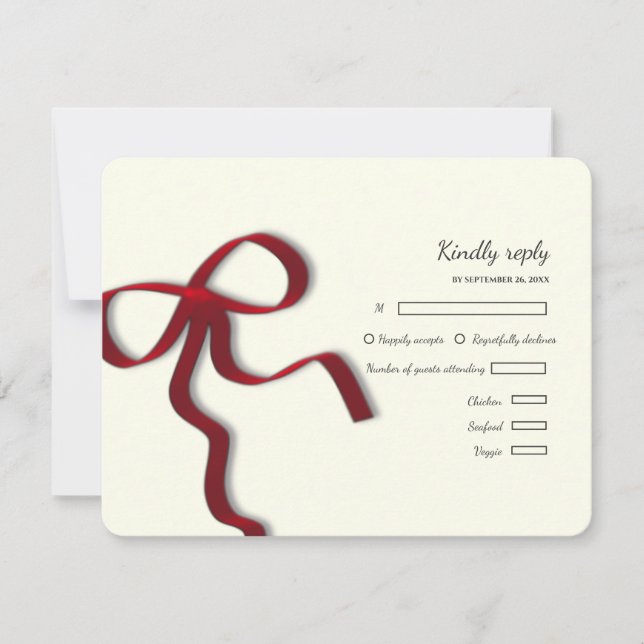 Elegant Minimalist Simple wedding red bow RSVP Card (Front)