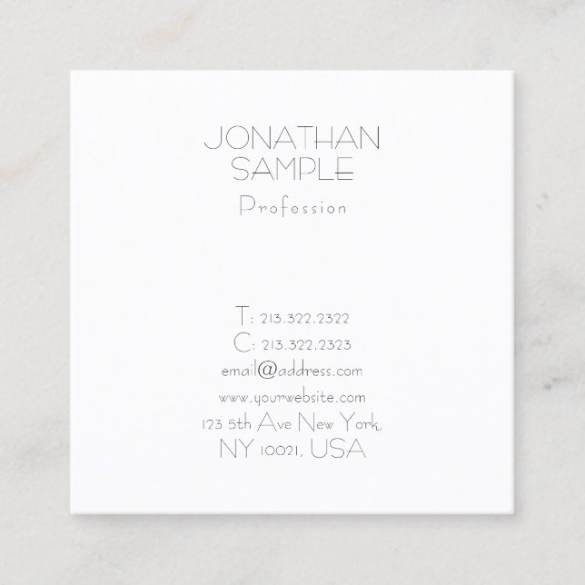 Elegant Minimalist Square Modern Luxury Plain Square Business Card (Front)