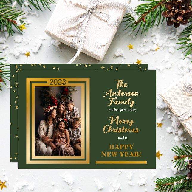 Elegant Minimalist | Stars | Merry Christmas Photo (Classy and elegant one photo real gold foil "Merry Christmas" and "Happy New Year" design.)