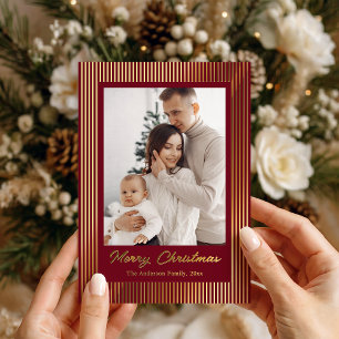 Elegant Minimalist Striped Red Gold Christmas