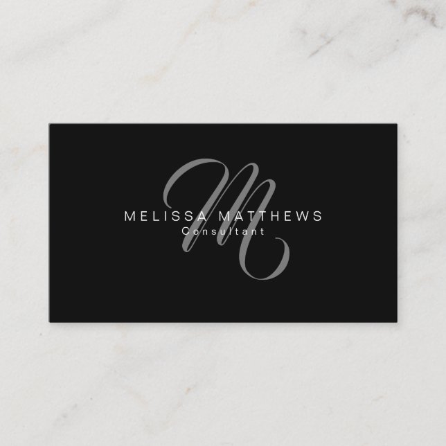 Elegant Minimalist Stylish Script Grey Monogram Business Card (Front)