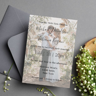 elegant minimalist stylish wedding  photo faded invitation