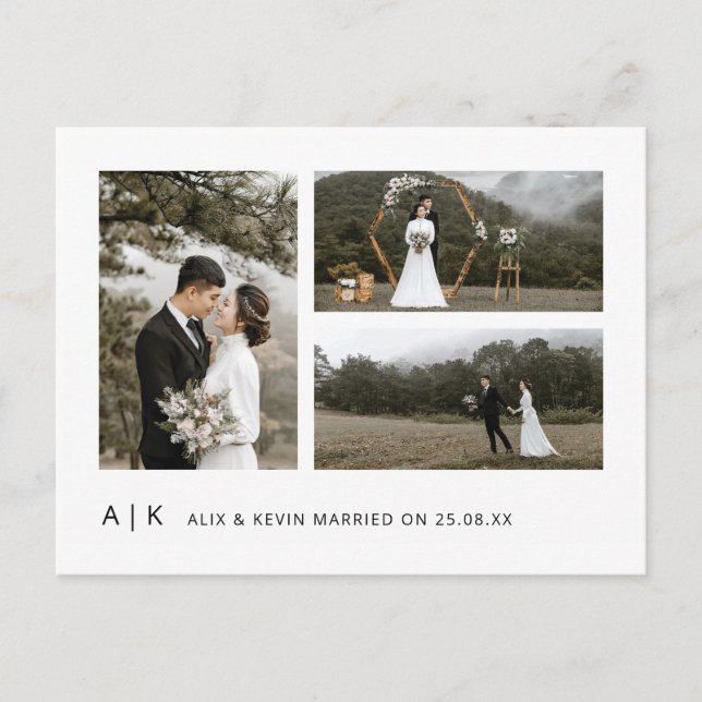 Elegant Minimalist Stylish Wedding Photo Thank You Postcard (Front)