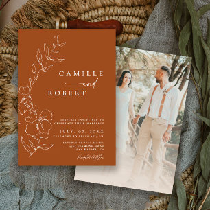 Elegant Minimalist Terra Cotta Calligraphy Wedding Invitation