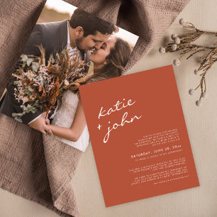 Elegant Minimalist Terracotta Downsized Wedding  I Invitation