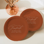 Elegant Minimalist Terracotta Graduation Paper Plate<br><div class="desc">Elegant graduation paper plates featuring "Graduate" displayed in a beautiful white script with a terracotta background. Personalize the graduation plates by adding the graduate's name,  school name,  and graduation year. The personalized graduation paper plates are perfect for both high school and college graduation parties.</div>