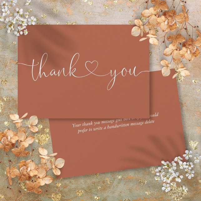 Elegant Minimalist Terracotta Script Heart Thank You Card (Elegant Minimalist Terracotta Script Heart Thank You Card)