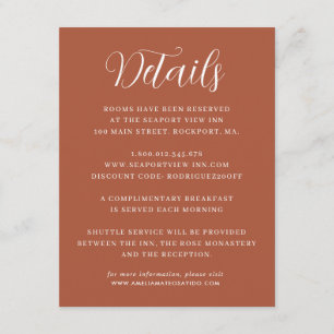 Elegant Minimalist Terracotta Wedding Details Enclosure Card