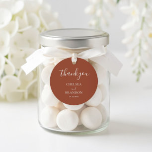 Elegant Minimalist Terracotta Wedding Thank You Classic Round Sticker