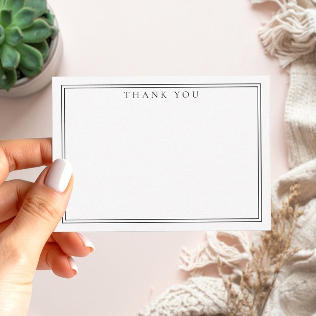 Elegant Minimalist Thank You Black Two Border Card (Creator Uploaded)