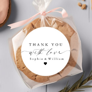 Elegant Minimalist Thank You With Love Wedding Classic Round Sticker