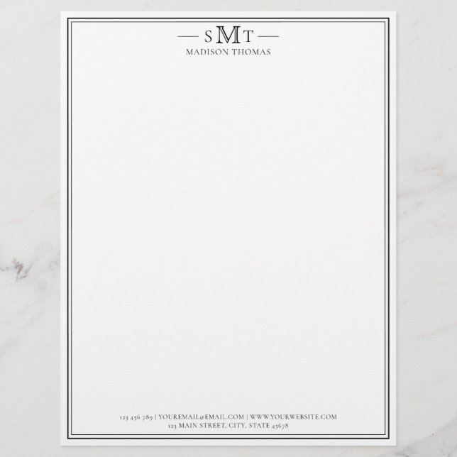 Elegant Minimalist Three Letter Monogram Custom Letterhead (Front)