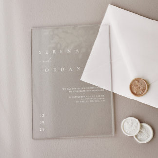 Elegant Minimalist Transparent Wedding  Acrylic Invitations