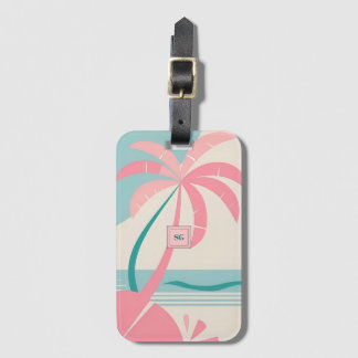 Elegant Minimalist tropical pink teal monogram Luggage Tag