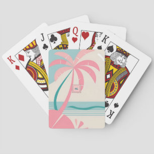 Elegant Minimalist tropical pink teal monogram Playing Cards