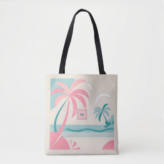 Elegant Minimalist tropical pink teal monogram  Tote Bag