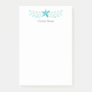 Elegant Minimalist Turquoise Floral Personalised Post-it Notes