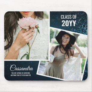 Elegant Minimalist Two Photo Graduate Graduation Mouse Pad
