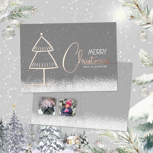 Elegant Minimalist Two Photo Rose Gold Christmas (Elegant Minimalist Tree Foil Postcard ©Susanne Sachers - Sunny Mind 🌞)