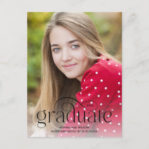 Elegant Minimalist Type Overlay Photo Graduation Postcard