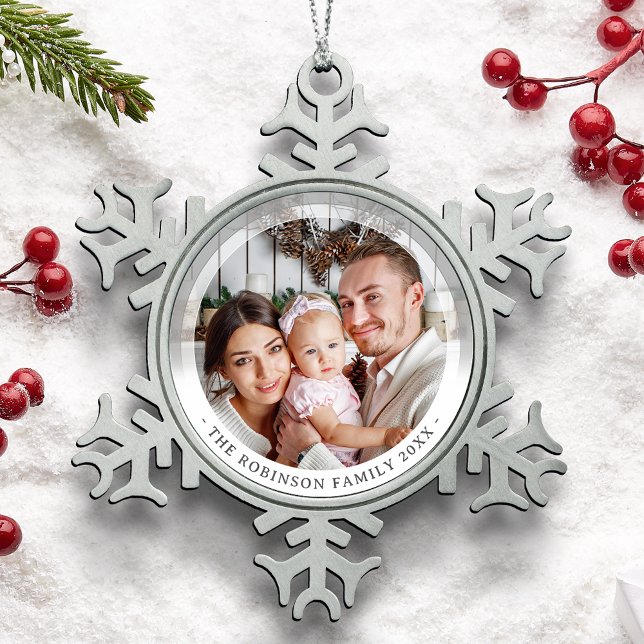 Elegant Minimalist Unique Holiday Photo Stylish Snowflake Pewter Christmas Ornament (Creator Uploaded)