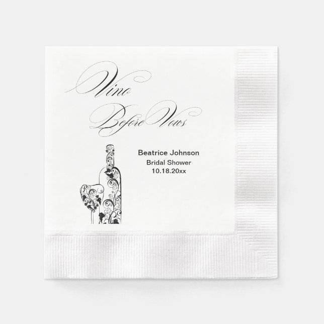 Elegant Minimalist Vino Before Vows Bridal Shower Napkin (Front)