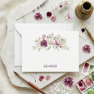 Elegant Minimalist Watercolor Flowers Wedding Card