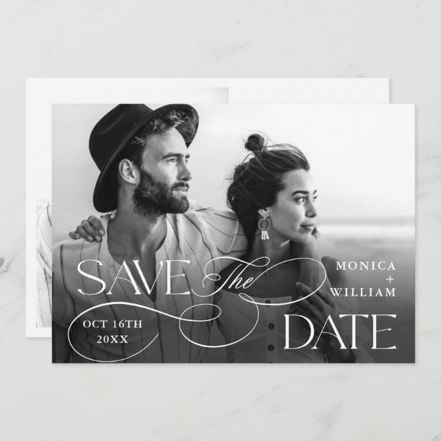Elegant Minimalist Wedding 2 Photo QR code Save The Date (Front/Back)