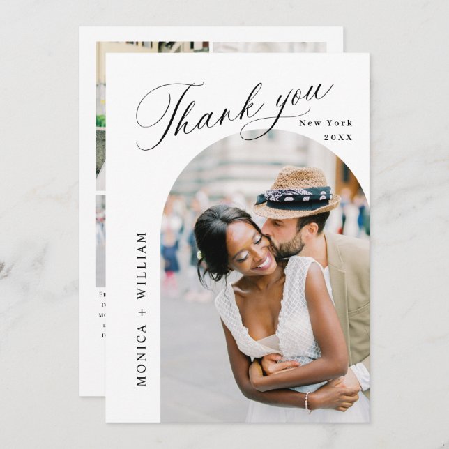 Elegant Minimalist Wedding 5 Photo Thank You Card (Front/Back)