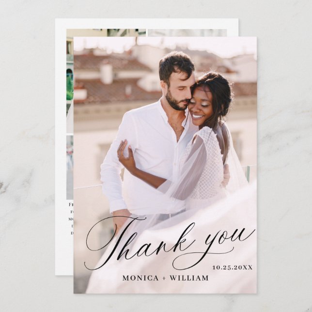 Elegant Minimalist Wedding 5 Photo Thank You Card (Front/Back)