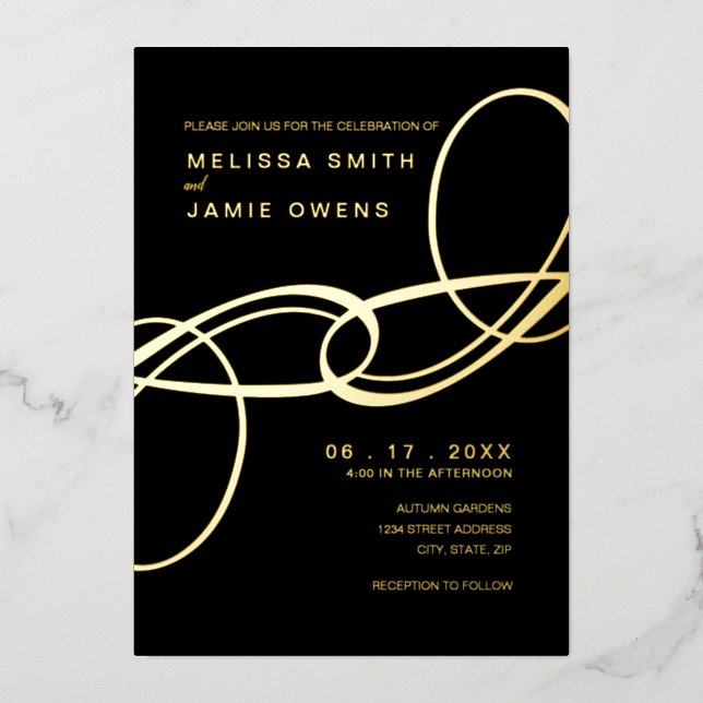 Elegant Minimalist Wedding Black and Gold (Front)