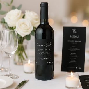"Elegant Minimalist Wedding Black And White Wine Label