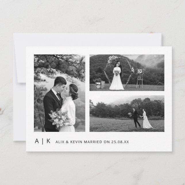 Elegant Minimalist Wedding Black Photo Script Thank You Card (Front)