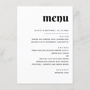Elegant Minimalist Wedding   Black & White Dinner Menu