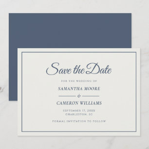 Elegant Minimalist Wedding Cream & Dusty Navy Blue Save The Date