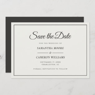 Elegant Minimalist Wedding Cream & Soft Black Save The Date