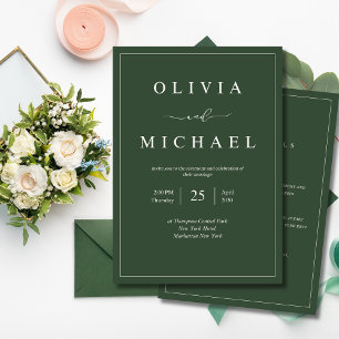 Elegant Minimalist Wedding Dark Green Classic Chic Invitation