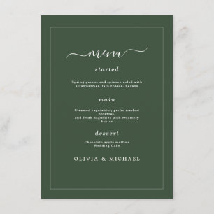 Elegant Minimalist Wedding Dark Green Classic Chic Menu