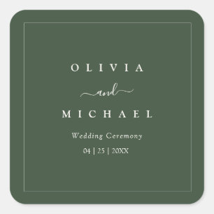 Elegant Minimalist Wedding Dark Green Classic Chic Square Sticker